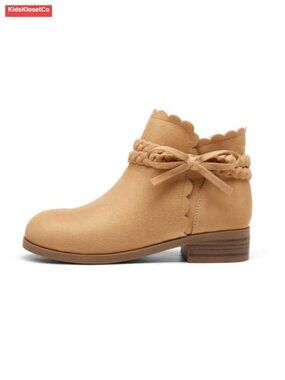 Girls Bow Ankle Boots Low Heel Zip Booties Faux Suede Braided Strap Dress Shoes